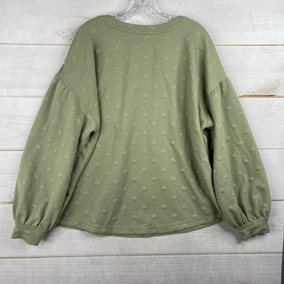 Perch By Blu Pepper Sweatshirt Top Womens 2XL Green Polka Dot Pullover V Neck - Picture 8 of 10
